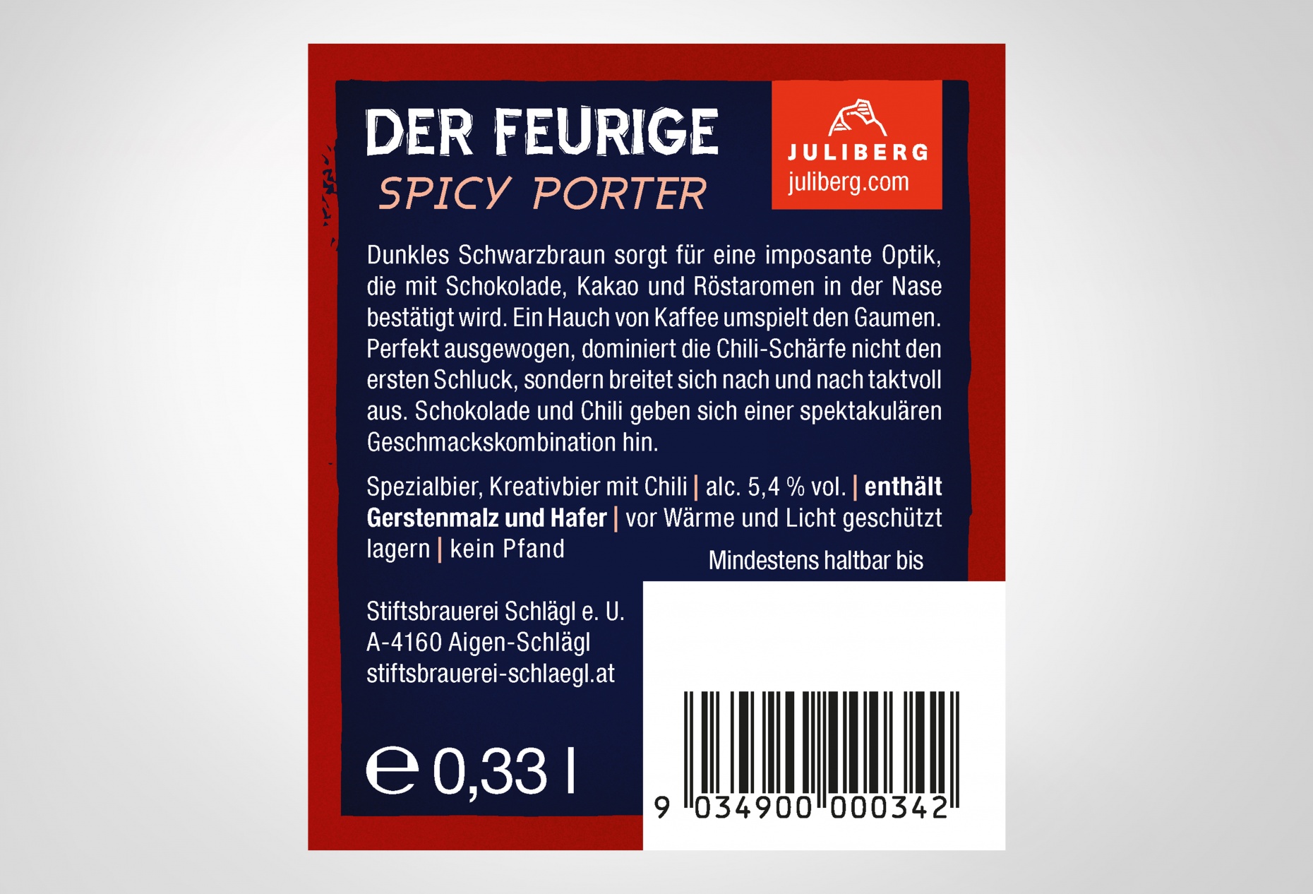 Chilibier JULIBERG Spicy Porter - der Feurige Stiftsbrauerei Schlägl